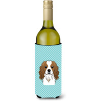 Checkerboard Blue Cavalier Spaniel Wine Bottle Beverage Insulator Hugger BB1162LITERK