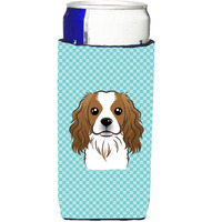 Checkerboard Blue Cavalier Spaniel Ultra Beverage Insulators for slim cans