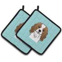 "Caroline's Treasures Checkerboard Blue Cavalier Spaniel Pair of Pot Holders BB1162PTHD, 7.5HX7.5W, Multicolor"