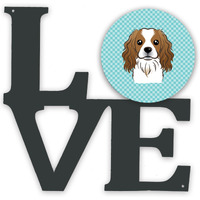 "Caroline's Treasures Checkerboard Blue Cavalier Spaniel Metal Artwork Love wall-decor, Multicolor"
