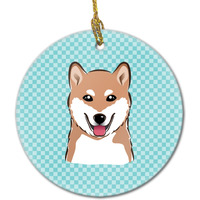 Checkerboard Blue Shiba Inu Ceramic Ornament BB1163CO1
