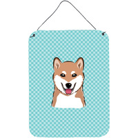 "Caroline's Treasures Checkerboard Blue Shiba Inu Wall or Door Hanging Prints, 16"" x 12"""