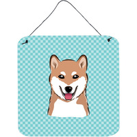 "Caroline's Treasures Checkerboard Blue Shiba Inu Wall or Door Hanging Prints, 6 x 6"""