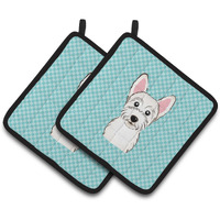 "Caroline's Treasures Checkerboard Blue Westie Pair of Pot Holders BB1164PTHD, 7.5HX7.5W, Multicolor"