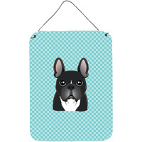"Caroline's Treasures BB1165DS1216 Checkerboard Blue French Bulldog Wall or Door Hanging Prints, 16"" x 12"""