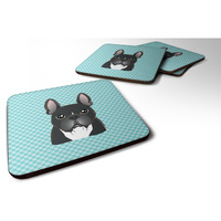 "Caroline's Treasures BB1165FC Checkerboard Blue French Bulldog Foam Coaster (Set of 4), 3.5"" H x 3.5"" W, Multicolor"