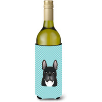 Checkerboard Blue French Bulldog Wine Bottle Beverage Insulator Hugger BB1165LITERK