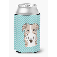 Checkerboard Blue Borzoi Can or Bottle Hugger BB1166CC