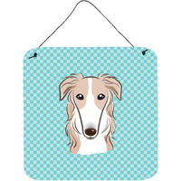 "Caroline's Treasures Checkerboard Blue Borzoi Aluminum Metal Wall or Door Hanging Prints, 6 x 6"""