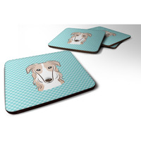 "Caroline's Treasures BB1166FC Checkerboard Blue Borzoi Foam Coaster (Set of 4), 3.5"" H x 3.5"" W, Multicolor"