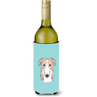 Checkerboard Blue Borzoi Wine Bottle Beverage Insulator Hugger BB1166LITERK