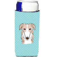 Checkerboard Blue Borzoi Ultra Beverage Insulators for slim cans BB1166MUK