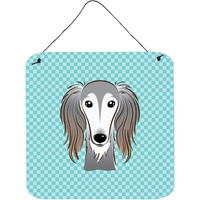 "Caroline's Treasures Checkerboard Blue Saluki Aluminum Metal Wall or Door Hanging Prints, 6 x 6"""