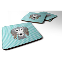 "Caroline's Treasures BB1167FC Checkerboard Blue Saluki Foam Coaster (Set of 4), 3.5"" H x 3.5"" W, Multicolor"