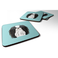 "Caroline's Treasures BB1168FC Checkerboard Blue Japanese Chin Foam Coaster (Set of 4), 3.5"" H x 3.5"" W, Multicolor"