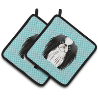 "Caroline's Treasures Checkerboard Blue Japanese Chin Pair of Pot Holders BB1168PTHD, 7.5HX7.5W, Multicolor"