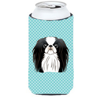 Checkerboard Blue Japanese Chin Tall Boy Beverage Insulator Hugger BB1168TBC