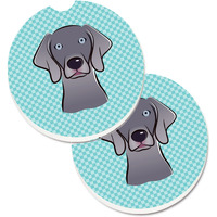 "Caroline's Treasures Checkerboard Blue Weimaraner Set of 2 Cup Holder Car Coasters BB1169CARC, 2.56, Multicolor"