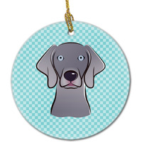 Checkerboard Blue Weimaraner Ceramic Ornament BB1169CO1