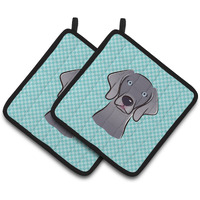 "Caroline's Treasures Checkerboard Blue Weimaraner Pair of Pot Holders BB1169PTHD, 7.5HX7.5W, Multicolor"
