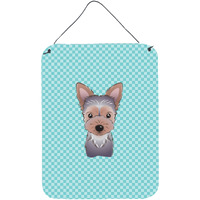 "Caroline's Treasures Checkerboard Blue Yorkie Puppy Wall or Door Hanging Prints, 16"" x 12"""