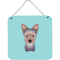 "Caroline's Treasures Checkerboard Blue Yorkie Puppy Wall or Door Hanging Prints, 6 x 6"""