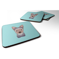 "Caroline's Treasures BB1170FC Checkerboard Blue Yorkie Puppy Foam Coaster (Set of 4), 3.5"" H x 3.5"" W, Multicolor"
