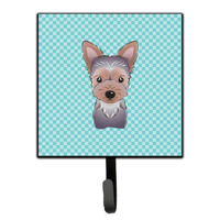 "Caroline's Treasures BB1170SH4 Checkerboard Blue Yorkie Puppy Leash or Key Holder, Small, Multicolor"