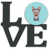 "Caroline's Treasures Checkerboard Blue Yorkie Puppy Metal Artwork Love wall-decor, Multicolor"
