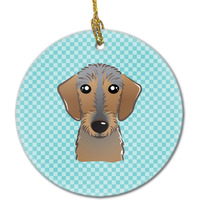 Checkerboard Blue Wirehaired Dachshund Ceramic Ornament BB1171CO1