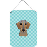 "Caroline's Treasures Checkerboard Blue Wirehaired Dachshund Wall or Door Hanging Prints, 16"" x 12"""