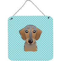 "Caroline's Treasures Checkerboard Blue Wirehaired Dachshund Wall or Door Hanging Prints, 6 x 6"""