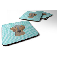 "Caroline's Treasures BB1171FC Checkerboard Blue Wirehaired Dachshund Foam Coaster (Set of 4), 3.5"" H x 3.5"" W, Multicolor"