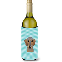 Checkerboard Blue Wirehaired Dachshund Wine Bottle Beverage Insulator Hugger BB1171LITERK