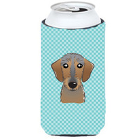 Checkerboard Blue Wirehaired Dachshund Tall Boy Beverage Insulator Hugger BB1171TBC