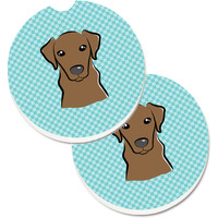 "Caroline's Treasures Checkerboard Blue Chocolate Labrador Set of 2 Cup Holder Car Coasters BB1172CARC, 2.56, Multicolor"