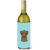 Checkerboard Blue Chocolate Labrador Wine Bottle Beverage Insulator Hugger BB1172LITERK