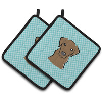 "Caroline's Treasures Checkerboard Blue Chocolate Labrador Pair of Pot Holders BB1172PTHD, 7.5HX7.5W, Multicolor"