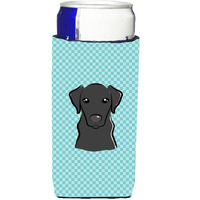 Checkerboard Blue Black Labrador Ultra Beverage Insulators for slim cans BB1173MUK