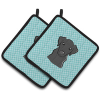 "Caroline's Treasures Checkerboard Blue black Labrador Pair of Pot Holders BB1173PTHD, 7.5HX7.5W, Multicolor"