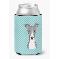 Checkerboard Blue Italian Greyhound Can or Bottle Hugger BB1174CC