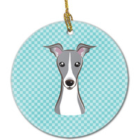 Checkerboard Blue Italian Greyhound Ceramic Ornament BB1174CO1