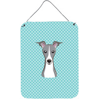 "Caroline's Treasures Checkerboard Blue Italian Greyhound Wall or Door Hanging Prints, 16"" x 12"""