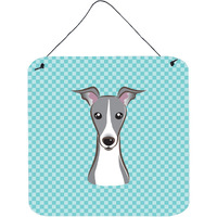 "Caroline's Treasures Checkerboard Blue Italian Greyhound Wall or Door Hanging Prints, 6 x 6"""