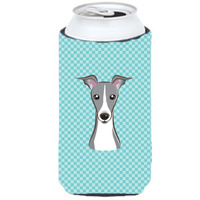 Checkerboard Blue Italian Greyhound Tall Boy Beverage Insulator Hugger BB1174TBC