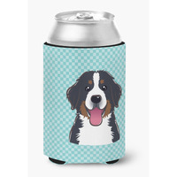 Checkerboard Blue Bernese Mountain Dog Can or Bottle Hugger BB1175CC