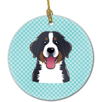 Checkerboard Blue Bernese Mountain Dog Ceramic Ornament BB1175CO1