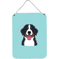 "Caroline's Treasures Checkerboard Blue Bernese Mountain Dog Wall or Door Hanging Prints, 16"" x 12"""