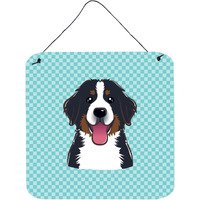 "Caroline's Treasures Checkerboard Blue Bernese Mountain Dog Wall or Door Hanging Prints, 6 x 6"""