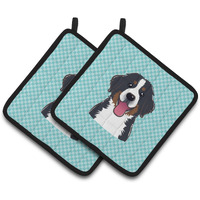 "Caroline's Treasures Checkerboard Blue Bernese Mountain Dog Pair of Pot Holders BB1175PTHD, 7.5HX7.5W, Multicolor"